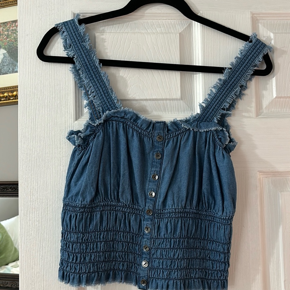 Anthropologie Pilcro lightweight denim cropped ruched sleeveless top